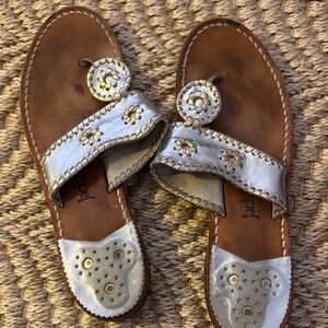 Jack Rogers- Silver with Gold trim Leather Sandals